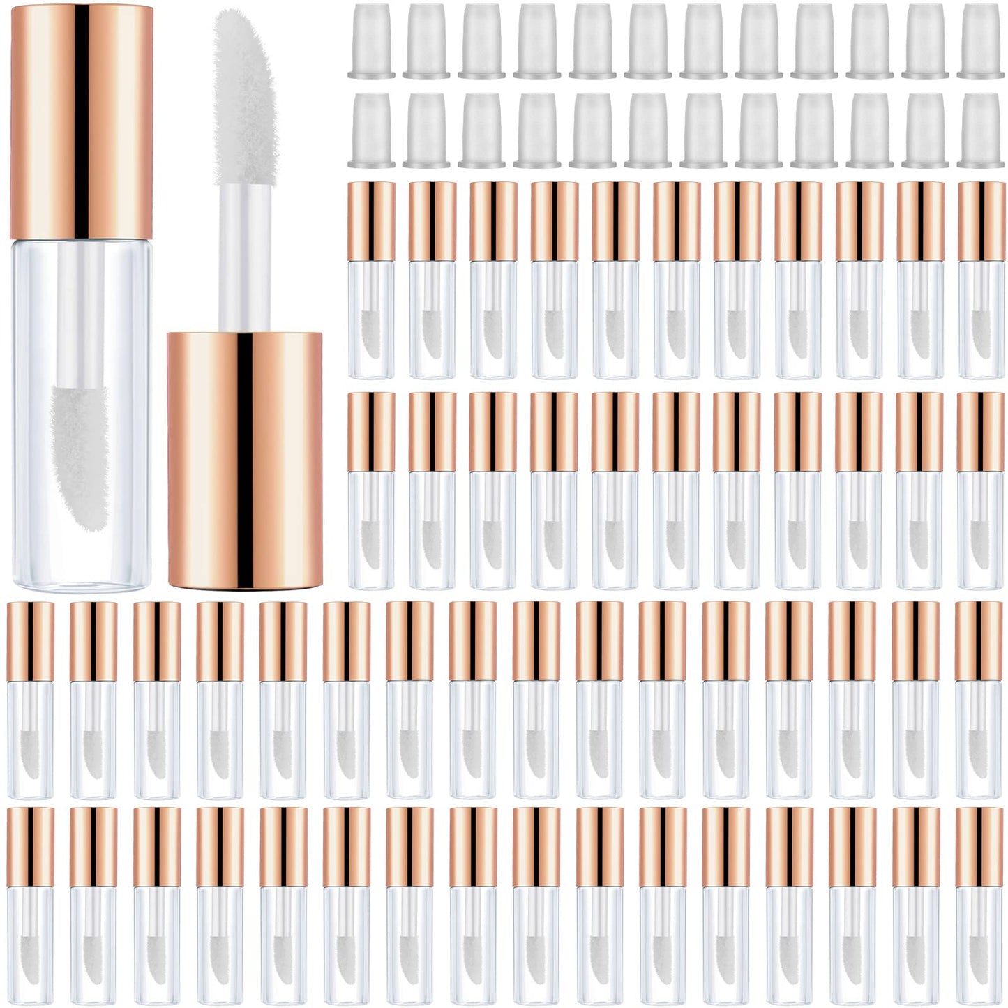 Patelai 100 Pieces 1.2 Ml Clear Mini Lip Gloss Tube Refillable Empty Lip Balm Gloss Containers For Women Girls Diy Makeup, Rose