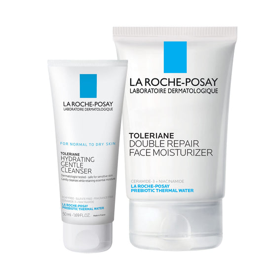 La Roche-Posay Toleraine Skin Care Set | Double Repair Face Moisturizer 100Ml & Hydrating Gentle Cleanser 50Ml | Oil Free Moistu