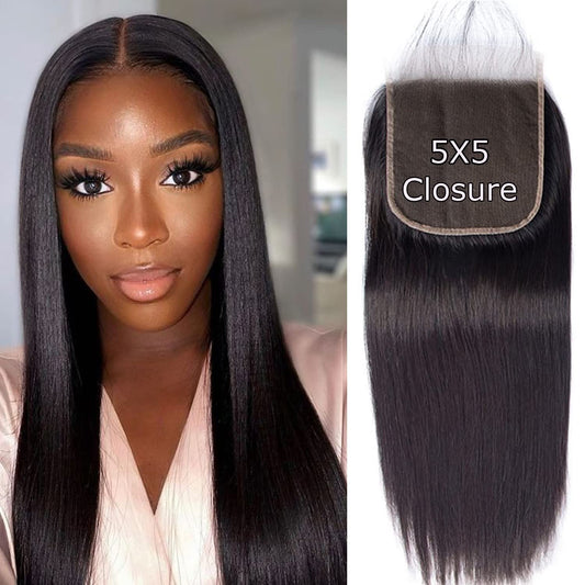 Liangya Hair 5X5 Hd Lace Closure Straight 5X5 Closure Human Hair 12A Real Transparent Lace Closure Virgin Remy Human Hair Fronta