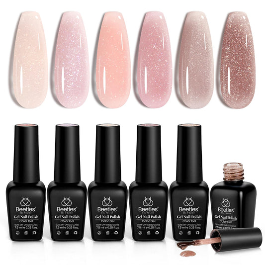 Beetles Gel Polish 6 Pcs Jelly Shimmer Giltter Nails Lady With Dreams Collection Transparent Pink Beige Gel Nail Art Soak Off Na