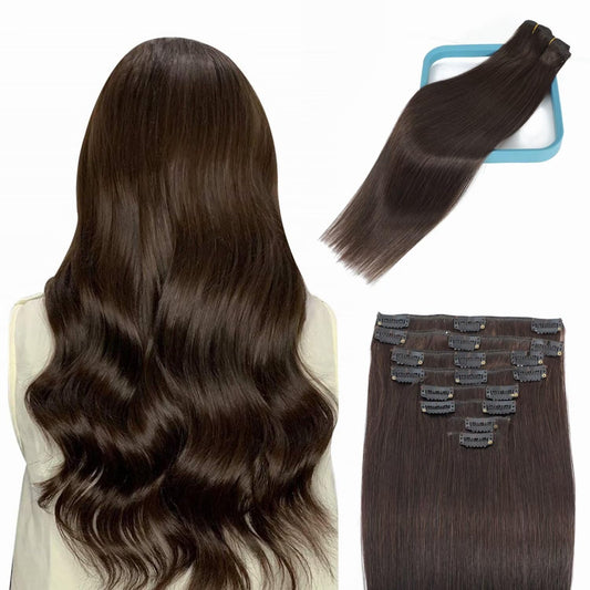 Lorien Clip In Hair Extensions Real Human Hair, 22 Inch 110G, 2 Darkest Brown, Clip In 100% Brazilian Remy Human Hair Extensions