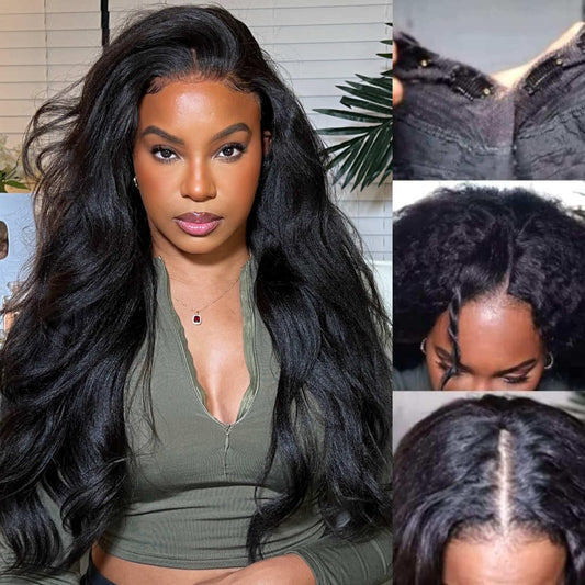 Beauty Forever V Part Wig Human Hair Kinky Straight No Leave Out Upgraded U Part Wigs For Women, 10A Grade Wear And Go Beginner
