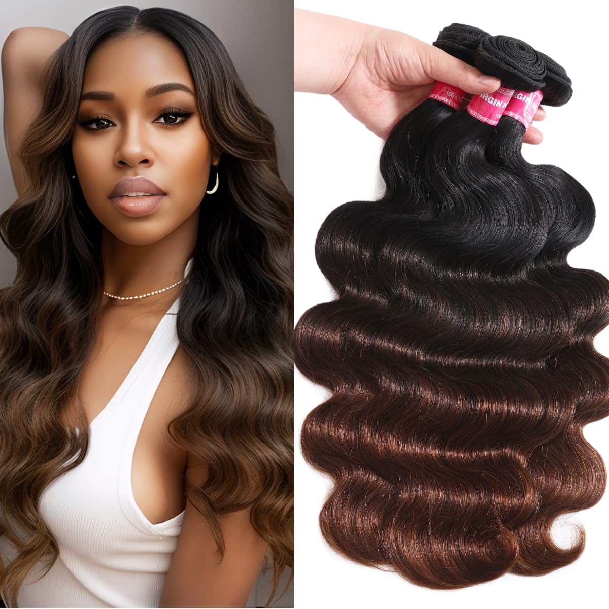 Unice Chestnut Brown Ombre Body Wave Human Hair Weave 3 Bundles 16 18 18 Inch Brazilian Remy Human Hair Wavy Sew In Human Hair E