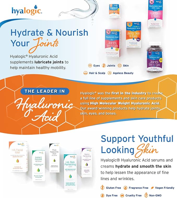 Hyalogic Synthovial Seven - Oral Hyaluronic Acid Supplement 1oz - Liquid HA Supports Skin, Eye, and Lip Hydration - Vegan, Gluten Free 1 Ounce