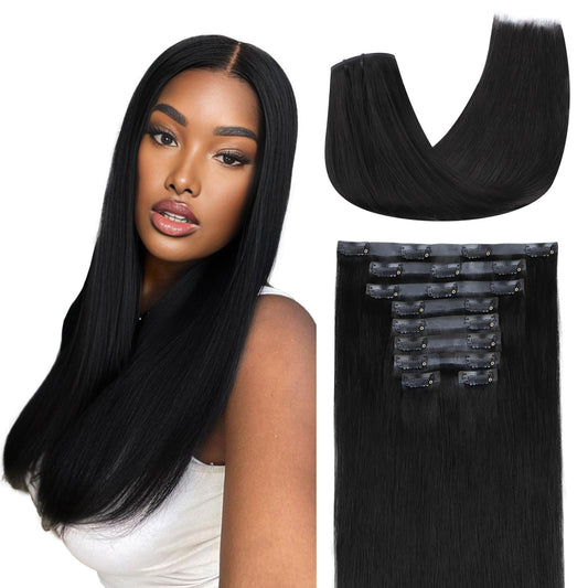Lashey Seamless Clip In Hair Extensions Human Hair 130G 9Pcs #1 Jet Black 14 Inch Straight Clip In Hair Extensions For Women Hai