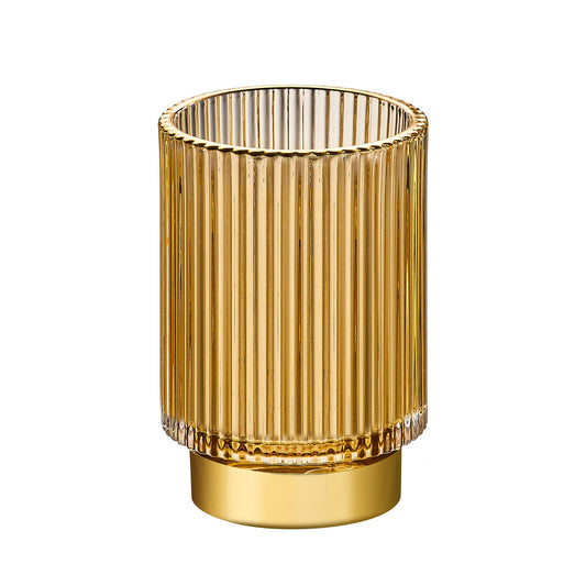 Leicurace Makeup Brush Holder Organizer,Toothbrush Holders,Desk Pen Pencil Holder,Multifunctional Vintage Glass Brush Cup(L/Gold