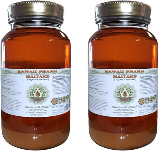 Maitake Alcohol-Free Liquid Extract, Organic Maitake (Grifola Frondosa) Dried Mushroom Glycerite Natural Herbal Supplement, Hawaii Pharm, USA 2x32 oz Unfiltered