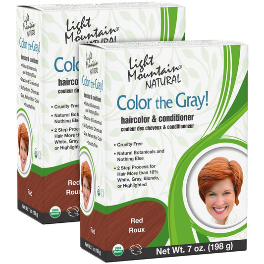 Light Mountain Henna Hair Color & Conditioner, Color the Gray - Red Hair Dye for Men/Women, 2-Step Chemical-Free, Semi-Permanent