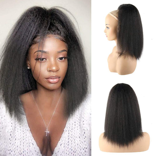Leosa Kinky Straight Ponytail For Women Ombre Drawstring Ponytail Extension Synthetic Burgundy Pony Tails Hair Extensions Short
