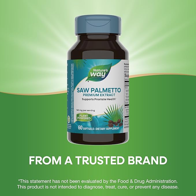 Nature's Way Saw Palmetto Premium Extract, Prostate Health Support for Men*, 160 mg per Serving, 60 Softgels (Packaging May Vary)