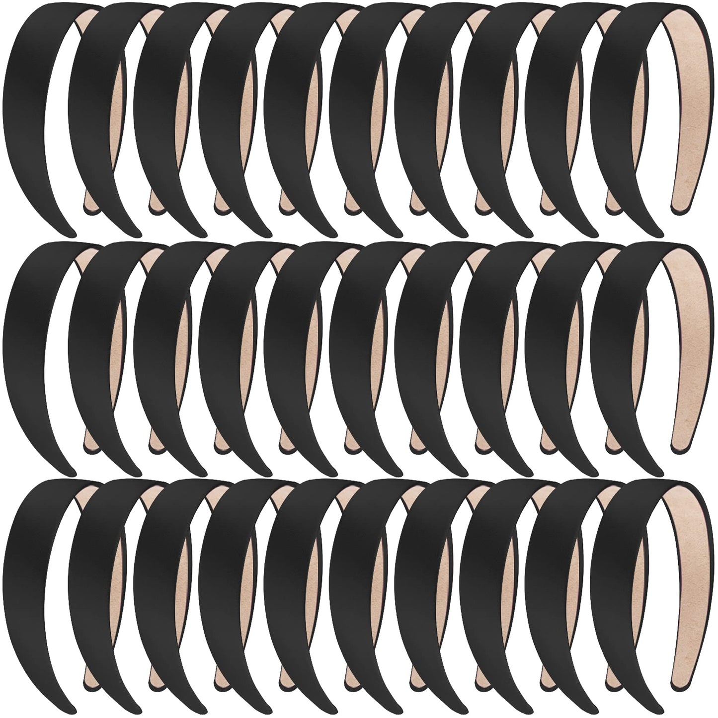 Siquk 30 Pieces Black Satin Headbands 1 Inch Wide Non-Slip Headbands Hair Plain Headbands Diy Headband For Women And Girls
