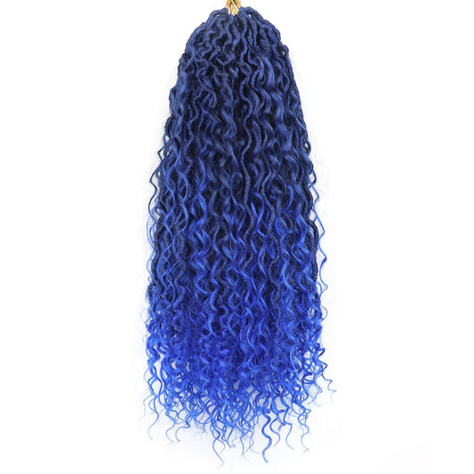 Blue Crochet Hair 18 Inch Goddess Locs Crochet Hair For Black Women 7 Packs Faux Locs Crochet Hair Long Bohemian Locs With Curly