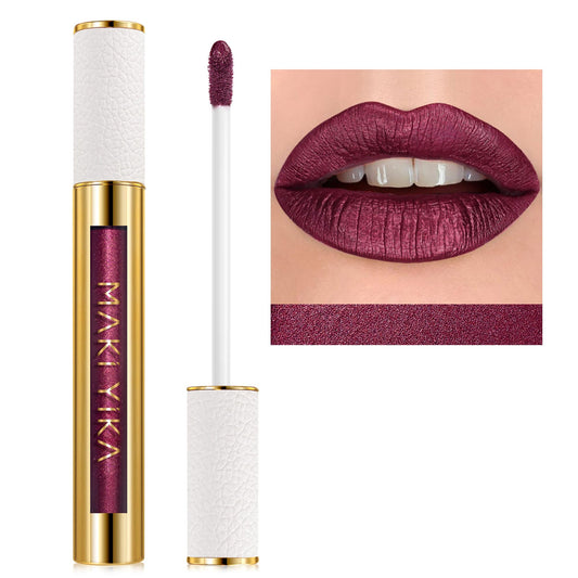 Maki Yika Dark Purple Lipstick For Women Metallic Lipsticks Glitter Long Lasting Lipstick No Smudge No Transfer Liquid Lip Gloss