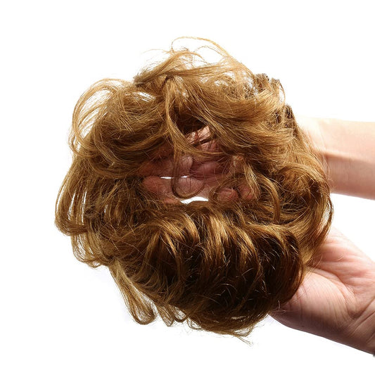 Bella Hair Messy Bun Human Hair Scrunchie, Instant Up-Do Donut Chignon Curly Wavy Hairpieces For Women (#8 Brown/Light Chestnut