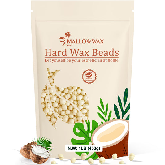 Mallowwax Hard Wax Beads, 1Lb Cream Wax Beans For Hair Removal, Waxing Beads Refill For Bikini, Armpit, Arms, Back, Chest, Legs,