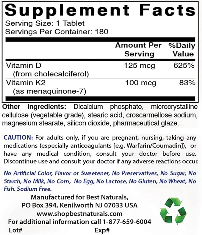 Calcium D-Glucarate 200 mg & Vitamin K2 (MK7) with D3