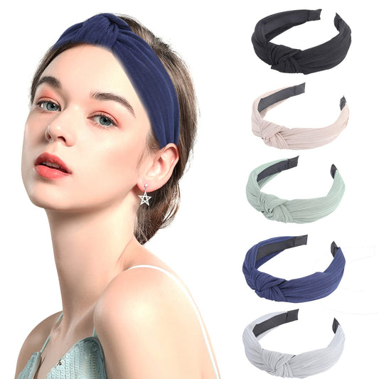 Lovnfc Womens Headbands, 5Pcs Knotted Head Bands No Slip Fashion For Women Girls (Mixed Color)