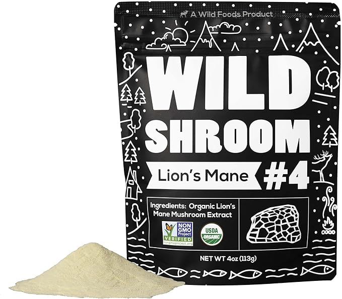 Wild Foods Lions Mane Powder Mushrooms Extract 10:1 | Organic Mushroom Powder | Adaptogenic Nootropic Herb for Brain Health, Memory and Focus(4 Ounce)