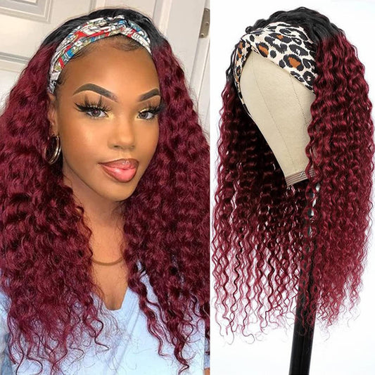 Aiterina Headband Wig Deep Wave Human Hair Wigs For Black Women Brazilian Remy Hair Glueless Non Lace Front Wig 150% Density (24