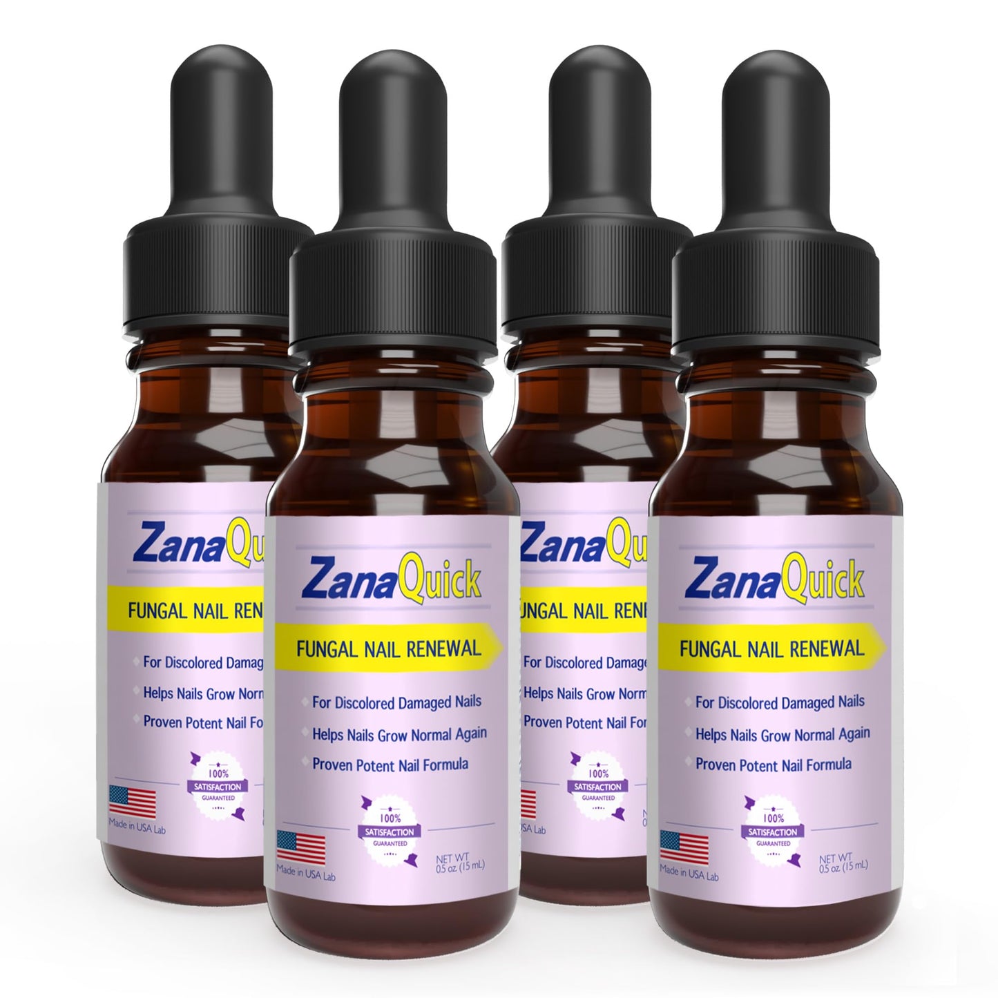 Zanaquick Toenail Treatment Drops - 4 Pack Extra Strength Nail Repair Solution For Toe Nails & Fingernails - Powerful Nail Care