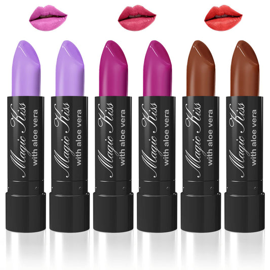 Magic Kiss Color Changing Matte 6 Piece Lipstick Set Infused With Aloe Vera Made In Usa (Colors Of Aloha 5)