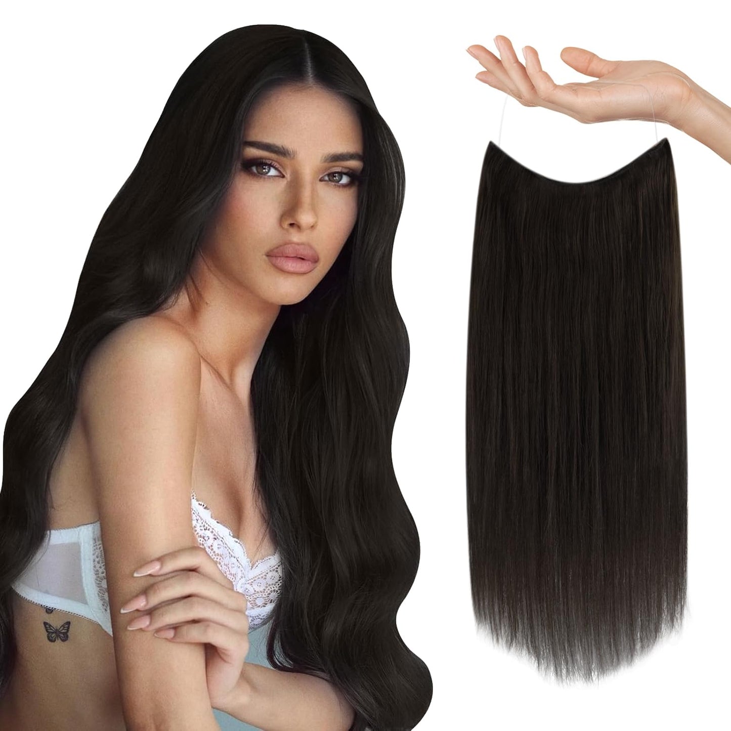 Sunny Brown Wire Hair Extensions Short Hair Dark Brown Human Hair Wire Extensions Natural Hair One Piece Hair Extensions Brown R