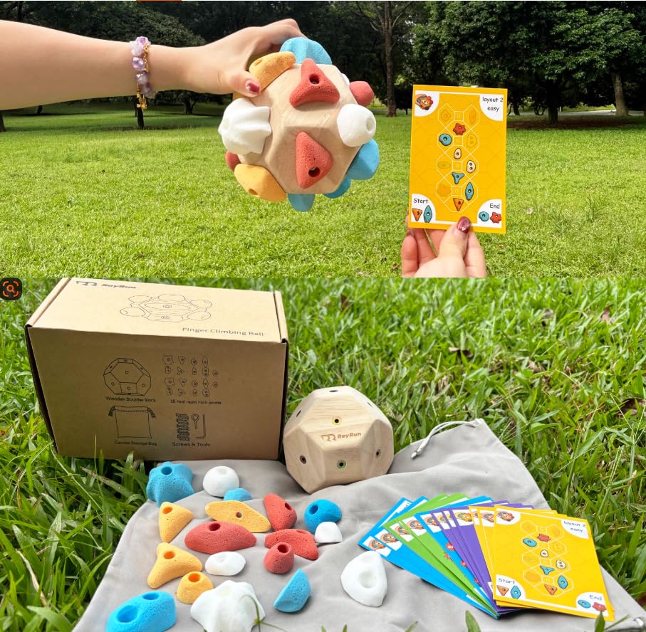 Handcrafted Boulder Block Build Strength and Precision 3D Climbing Ball for Training Simulated Rock Wall Holds Portable Gear Gifts Rocks Climbers Block Anywhere(Size:Lasso + climbing ball + storage ba - size: Lasso + climbing ball + storage bag