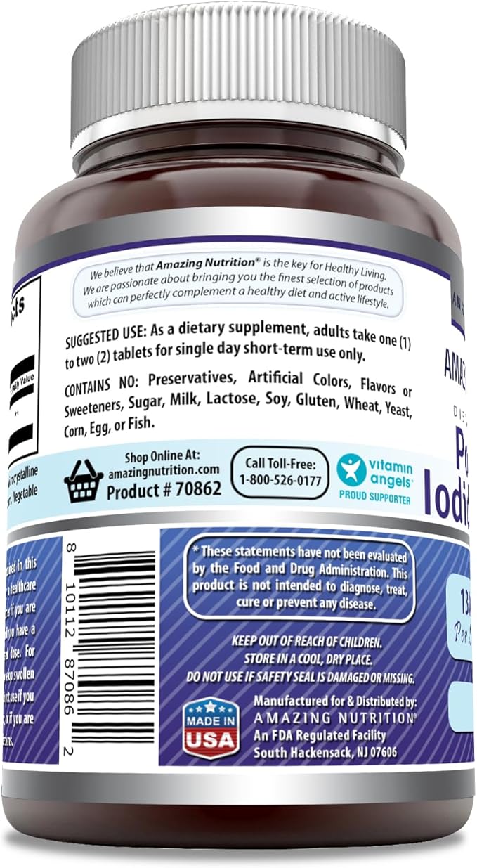 Amazing Formulas Potassium Iodide (for Short-Term Use) | 130 Mg per Serving | 60 Tablets | Non-GMO | Gluten-Free | Made in USA