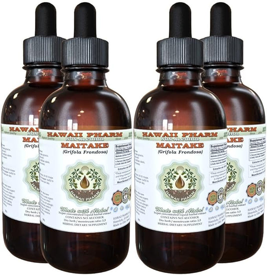 Maitake Alcohol-Free Liquid Extract, Organic Maitake (Grifola Frondosa) Dried Mushroom Glycerite Natural Herbal Supplement, Hawaii Pharm, USA 4x4 oz