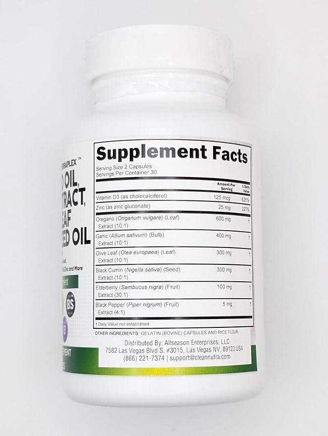 Clean Nutraceuticals Oregano Oil Garlic Extract Olive Leaf Black Seed Oil- Immune Support & Digestive Health Supplement for Women and Men with Vitamin D3 & Zinc - 5Pack