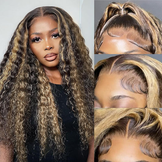 Bangjazz 1B/27 Deep Wave Lace Front Wigs Human Hair 180% Density 24 Inch Hd Lace Frontal Glueless Wigs Human Hair Pre Plucked Pr