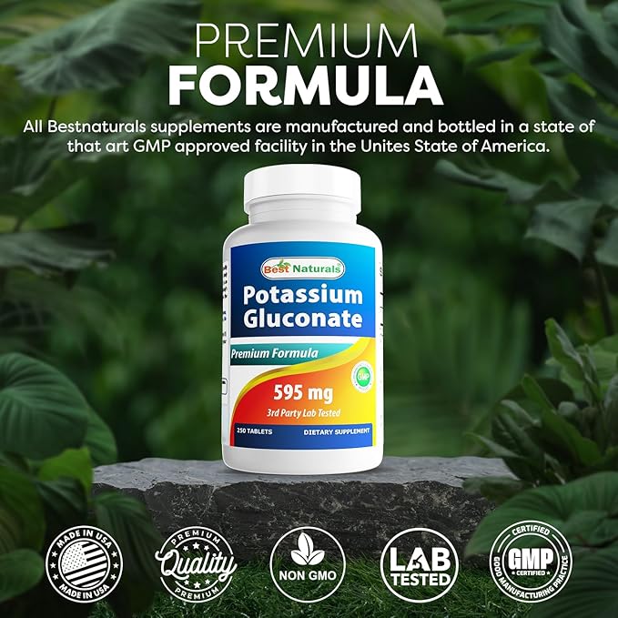 Best Naturals Potassium Gluconate 595 mg 250 Tablets (250 Count (Pack of 3))