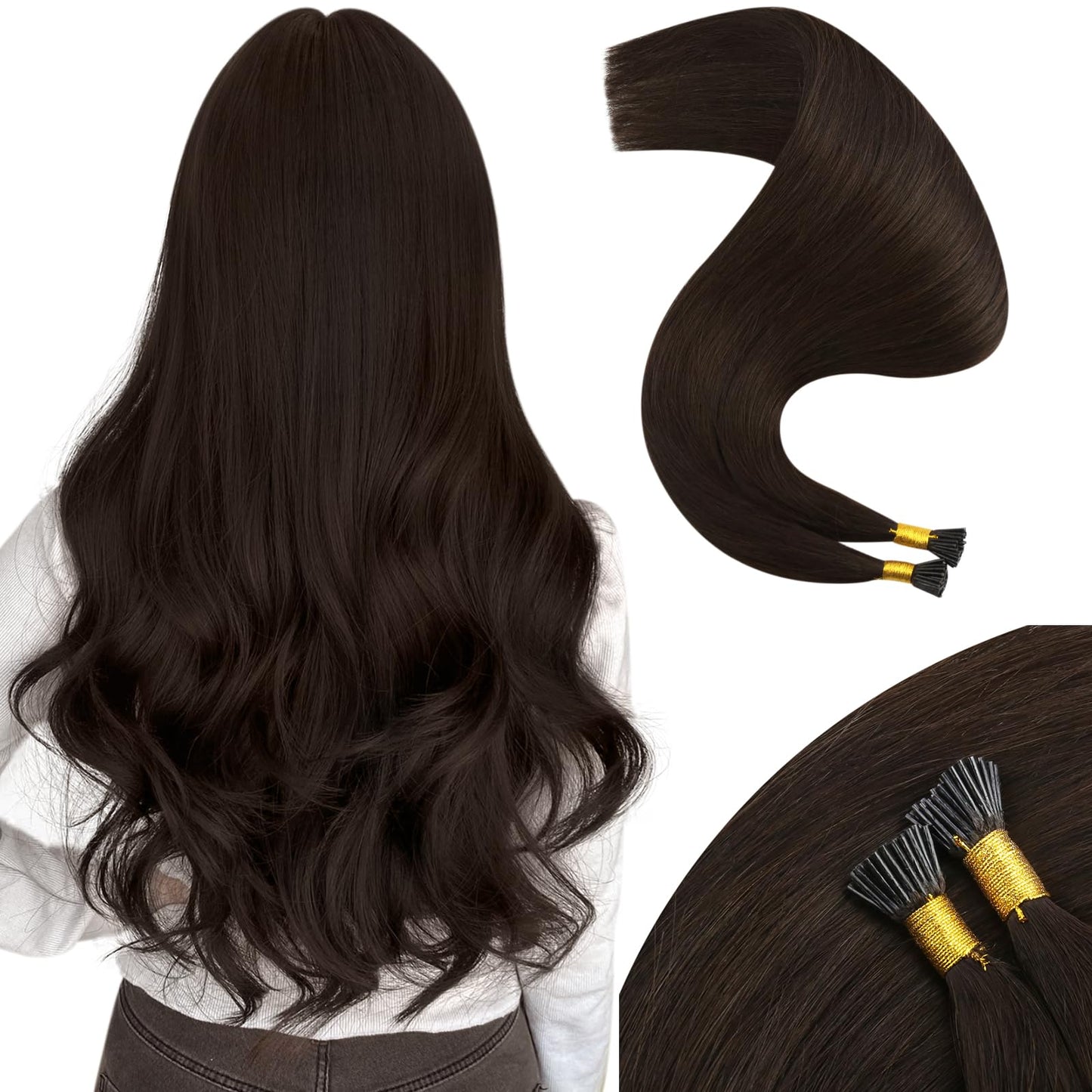 Moresoo Itip Human Hair Extensions Darkest Brown I Tip Hair Extensions Remy Human Hair 20 Inch Long Straight I Tip Human Hair Ex