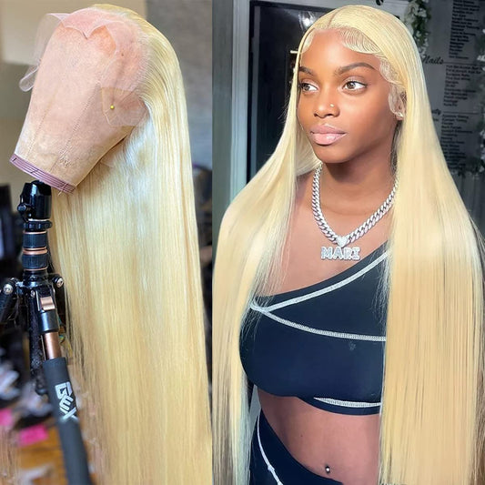 Jubotin 26 Inch 613 Hd Lace Frontal Wigs Human Hair Straight Blonde Lace Front Wigs Human Hair Pre Plucked Glueless 613 Blonde L