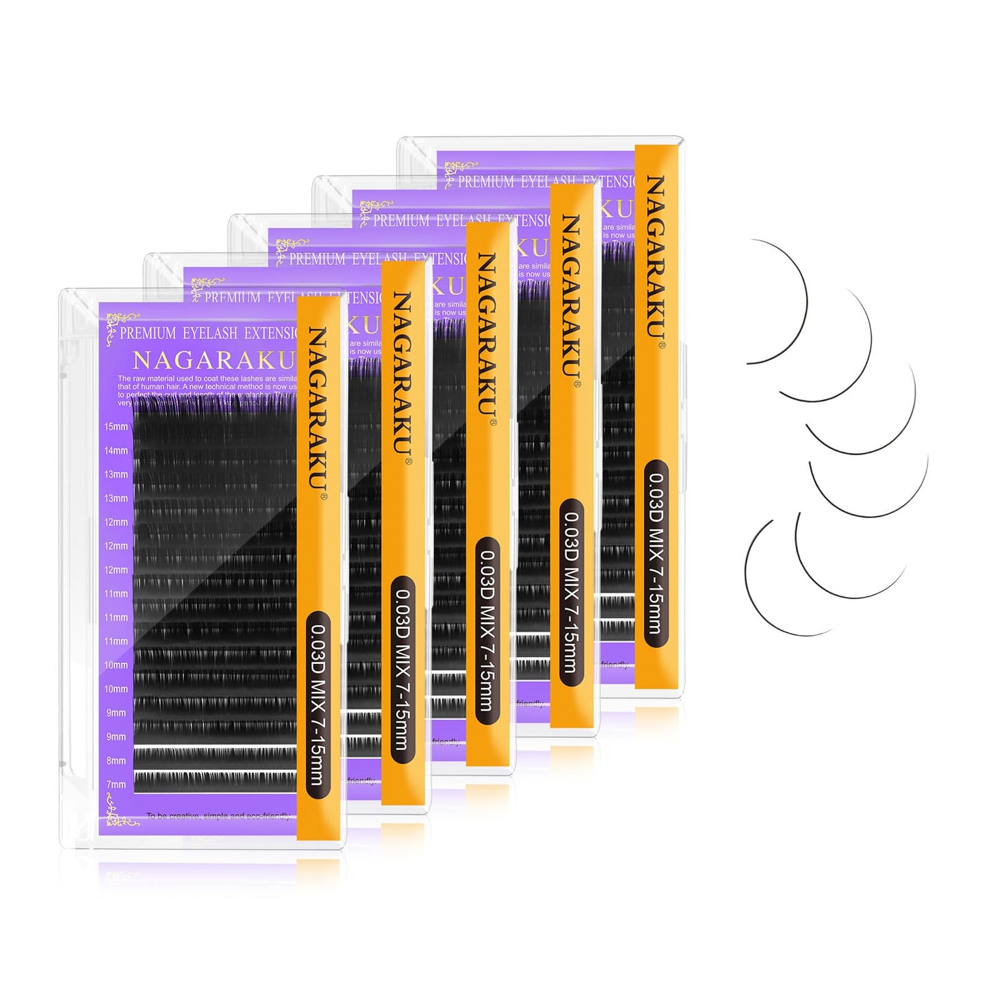 Nagaraku 5 Trays Eyelash Extensions 0.03Mm D Curl 7-15Mm Mix Tray Individual Lashes Classic Matte Black Faux Mink 16 Rows Profes