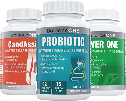 Balance ONE 3-in-1 Bundle | Probiotic, CandAssist, Liver One | 15 Billion CFU Probiotic | Natural Cleanse with Caprylic Acid | Liver Support with Milk Thistle