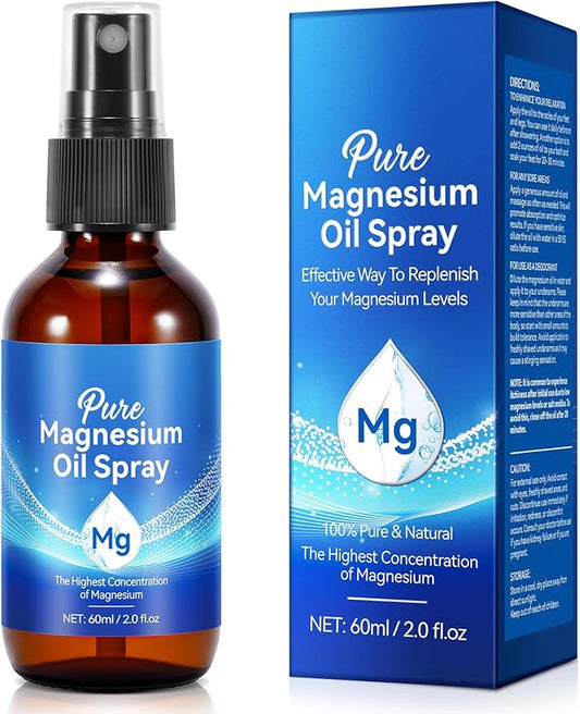 Magnesium Oil for Feet, Magnesium Oil, Pure Magnesium Oil Spray in Glass Bottle, Nourish The Skin, Alleviate Hair Loss, 2 fl oz