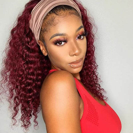 Aiterina Headband Wig Deep Wave Human Hair Wigs For Black Women Brazilian Remy Hair Glueless Non Lace Front Wig 150% Density (8