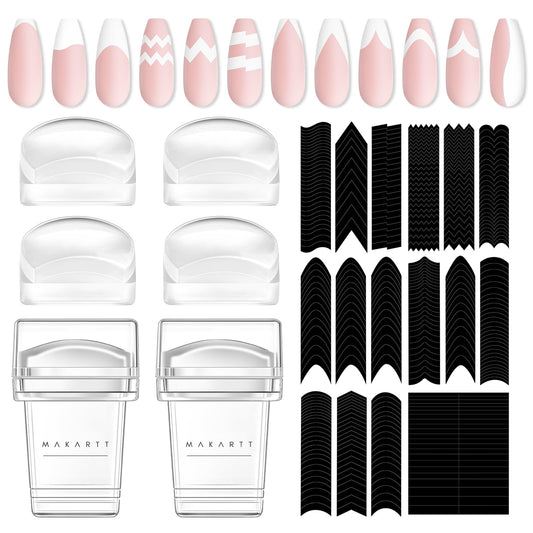 Makartt 12 Pcs French Nail Art Stamper Kit,2 Pcs Jelly Nail Stamper 4 Pcs Silicone Replaceable Stamper Head And 6 Sheets French