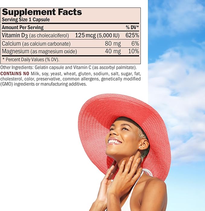 ANDREW LESSMAN Vitamin D3 5000 IU 360 Capsules - High Potency, Essential for Calcium Absorption, Supports Bone Health, Healthy Muscle Function, Immune System, More. Small Easy to Swallow Capsules