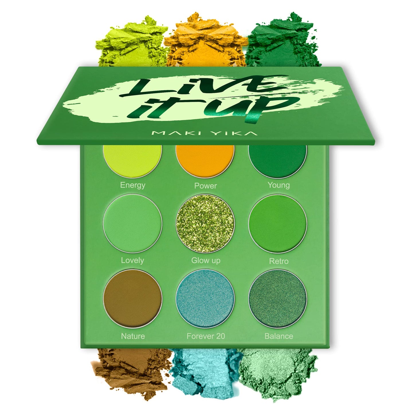Maki Yika Green Eyeshadow Palette: Long Lasting, Rich Pigmented, Vegan Formula, 9 Shades