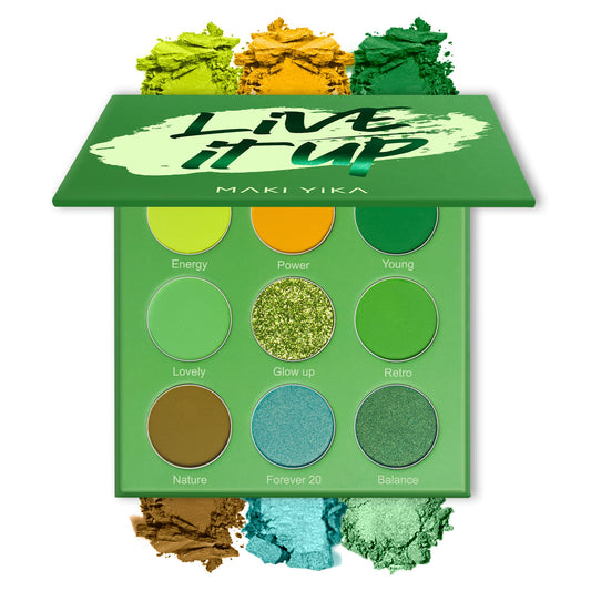 Maki Yika Green Eyeshadow Palette: Long Lasting, Rich Pigmented, Vegan Formula, 9 Shades