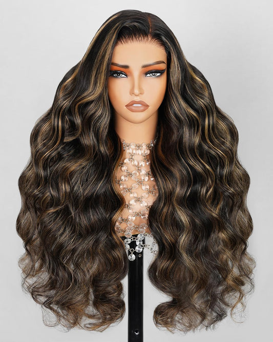 Arabella Balayage Lace Front Wig Human Hair 13X4 Rear To Go Glueless Wig 12A Hair 210% Density Body Wave Hair Balayage Hd Lace F
