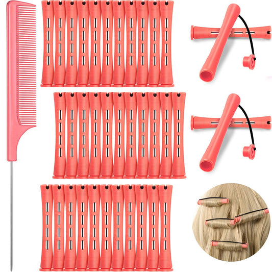 36 Pieces Cold Wave Rod Hair Perm Rods Hair Rollers Perming Rods Curlers With Steel Rat Tail Comb For Hairdressing Styling (Pink