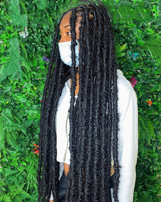 30 Inch Light Weight Butterfly Locs Crochet Hair 8 Packs Long Black Distressed Butterfly Faux Locs Crochet Hair, 1B
