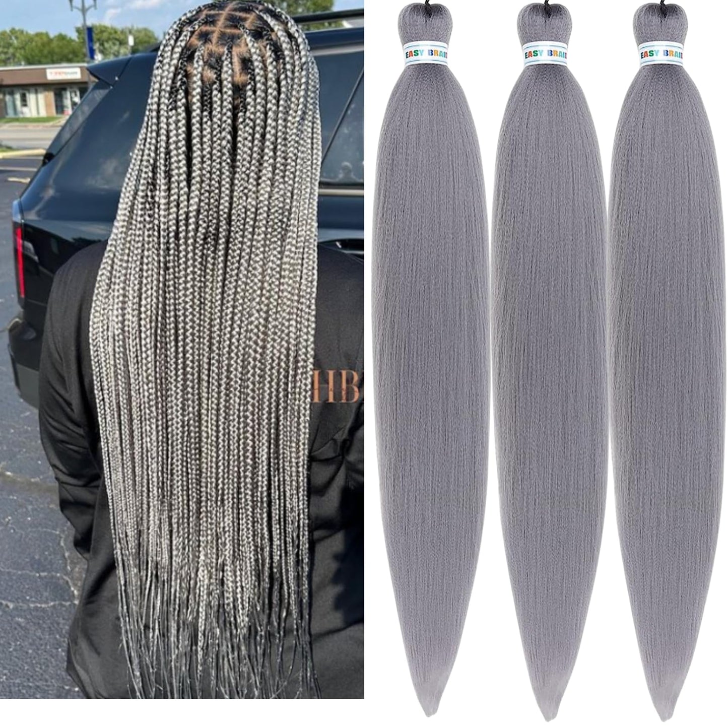 Leticia Gray Braiding Hair Pre Stretched Prefeathered Braiding Hair Extensions 30Inch Braids Hair