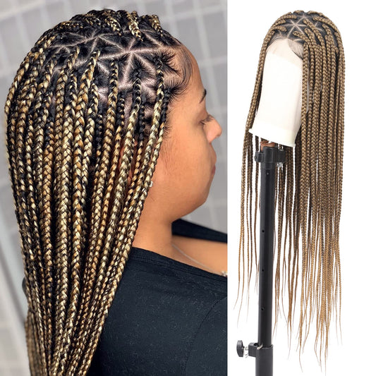 Lexqui 36'' Braided Wigs For Black Women Triangle Knotless Braided Lace Front Wigs Box Braid Wig Full Double Lace Front Braided