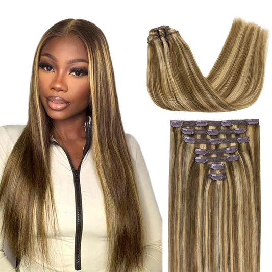 Lashey Hair Extensions Clip In Hair Extesnions 18 Inch 120G 7Pcs Straight Clip In Hair Extensions Balayage Ash Brown To Honey Bl