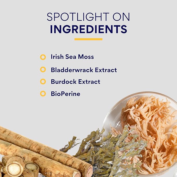 Research Verified Irish Sea Moss - Bladderwrack, Burdock, BioPerine - Rich in Prebiotics - Boost Immunity, Aid Digestion - 180 Capsules - Vegan - Made in The USA