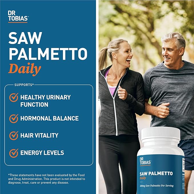 Dr. Tobias Saw Palmetto Supplement, Supports Urinary Health, Hormonal Balance, Prostate Health, & Hair Vitality, Saw Palmetto for Men & Women, 500mg Per Serving - 100 Capsules, 100 Servings